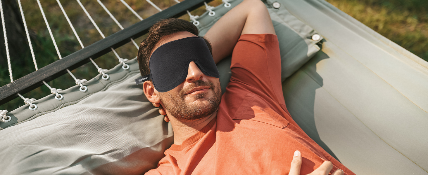 Маска для сну Boniesun для тих, хто спить на боці, з повітряними кишенями, блокує світло, регульована, м'яка та дихаюча, чорна