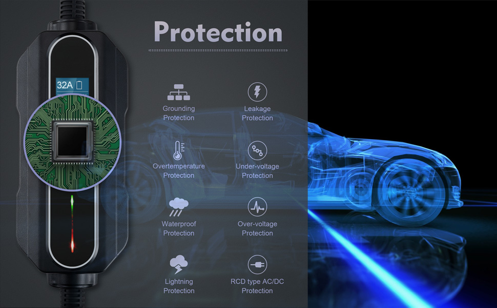 Кабель для зарядки електромобіля Type 2 CEE 32A 7.4kW 5м, чорний - сумісний з Eurocars, IEC 62196