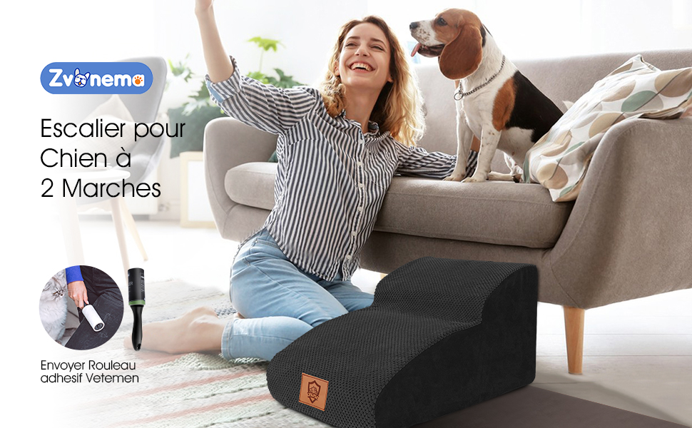 Східці для собак Zvonema з 2 ступенів, пандус для собак з губки високої щільності 30D, антиковзні сходи для собак зі знімним та пральним чохлом, для літніх / поранених тварин, чорного кольору