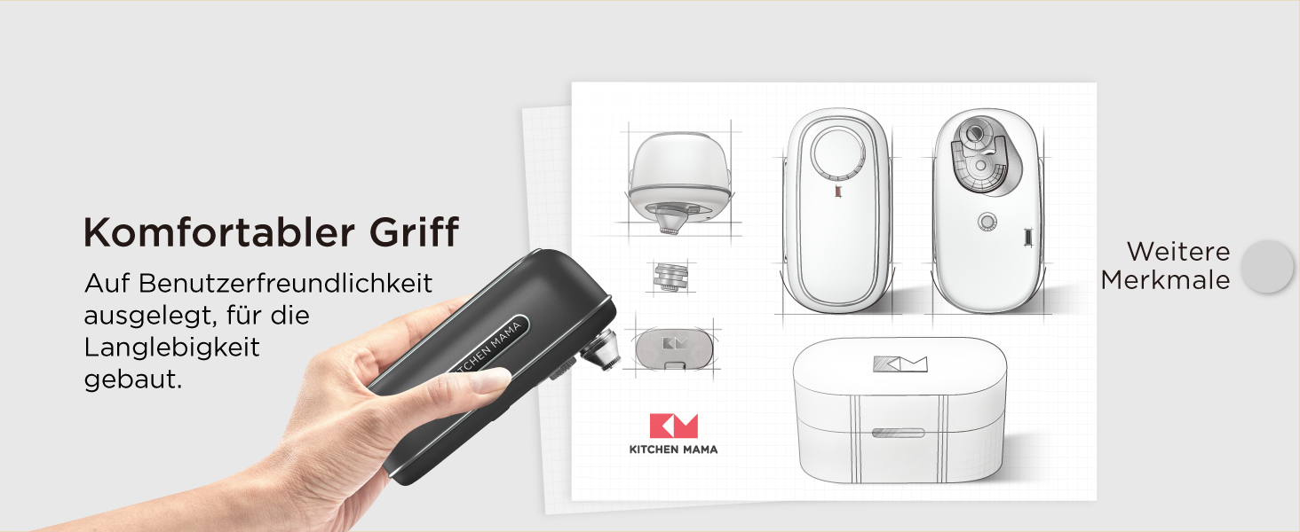 Електричний відкривач для консервів Kitchen Mama Orbit One, USB-C, автоматичний, професійна сталь, гладкий зріз, чорний