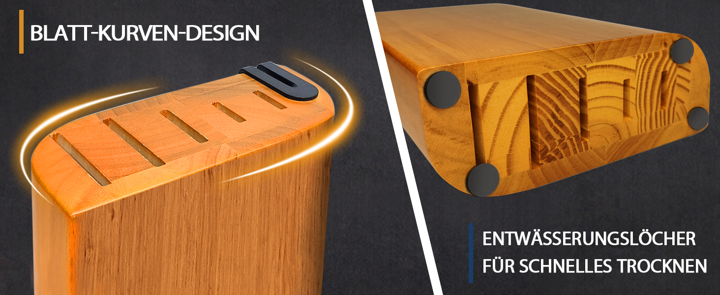 Fimaten 6-Piece Wooden Knife Block Set - Kitchen Knife Set with Chef's Knife, Santoku Knife, Bread Knife, Fruit Knife, Utility Knife & Sharpener