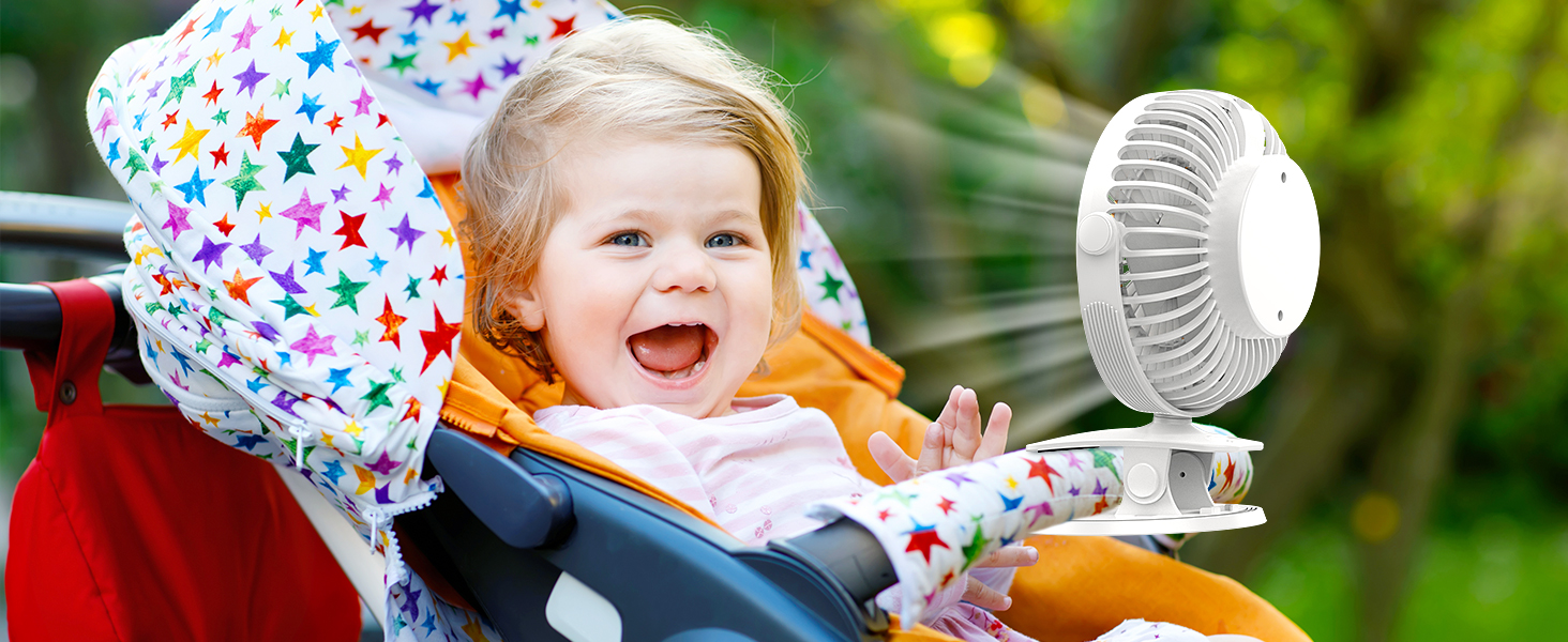 COZII Міні вентилятор на кліпсі USB, акумуляторний, тихий, 5 швидкостей, 720° оберт, 16 см, для дому, офісу, подорожей (білий)