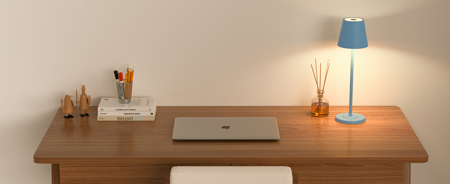 Світлодіодна настільна лампа 3-в-1 бездротова з акумулятором 5500mAh, регульована висота, димування, 3 кольори світла - USB лампа настільна металева водонепроникна сенсорна для дому та вулиці, комплект 2 шт. (Синій, 38.5x11.2x11.2 см)