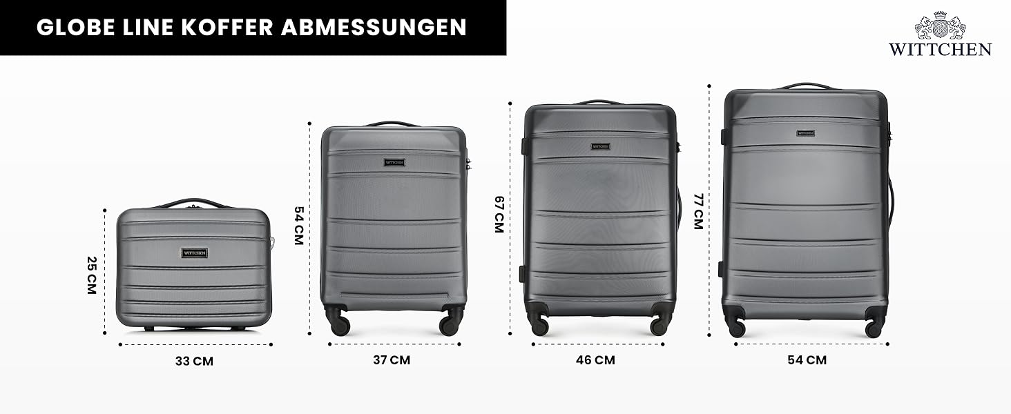 ВалізаWITTCHEN Globe Line сірого кольору (4 шт.): велика, середній, маленька, ручна. ABS, телескопічна ручка, кодовий замок, 4 колеса