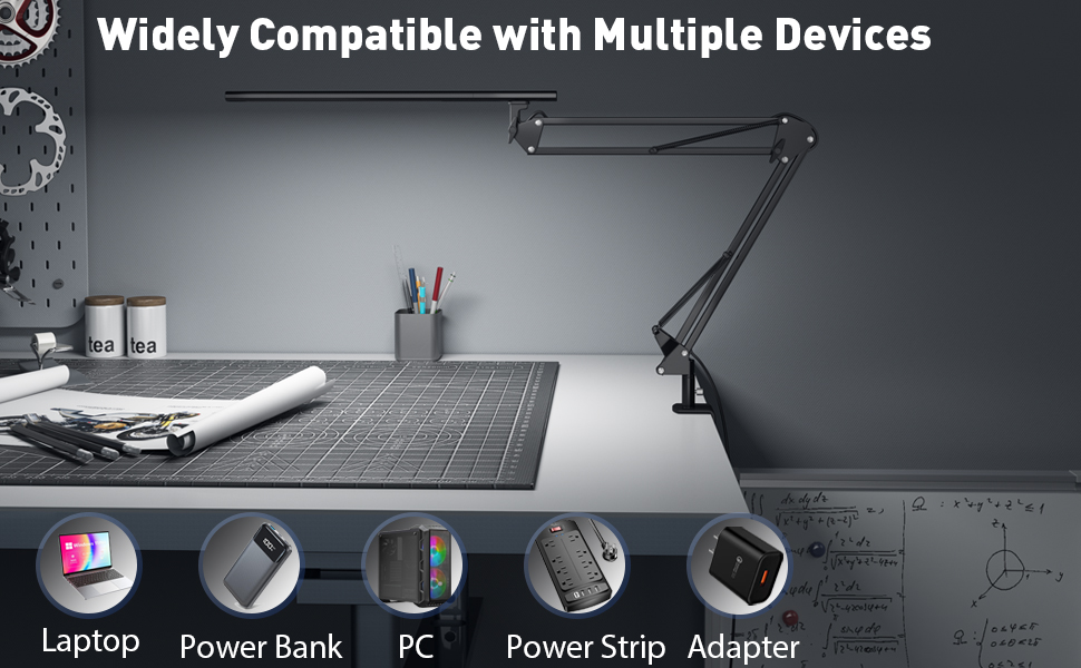 Світлодіодна лампа для робочого столу, кріпиться на край столу, архітектурна лампа з адаптером QC3.0, лінза Френеля, чорна