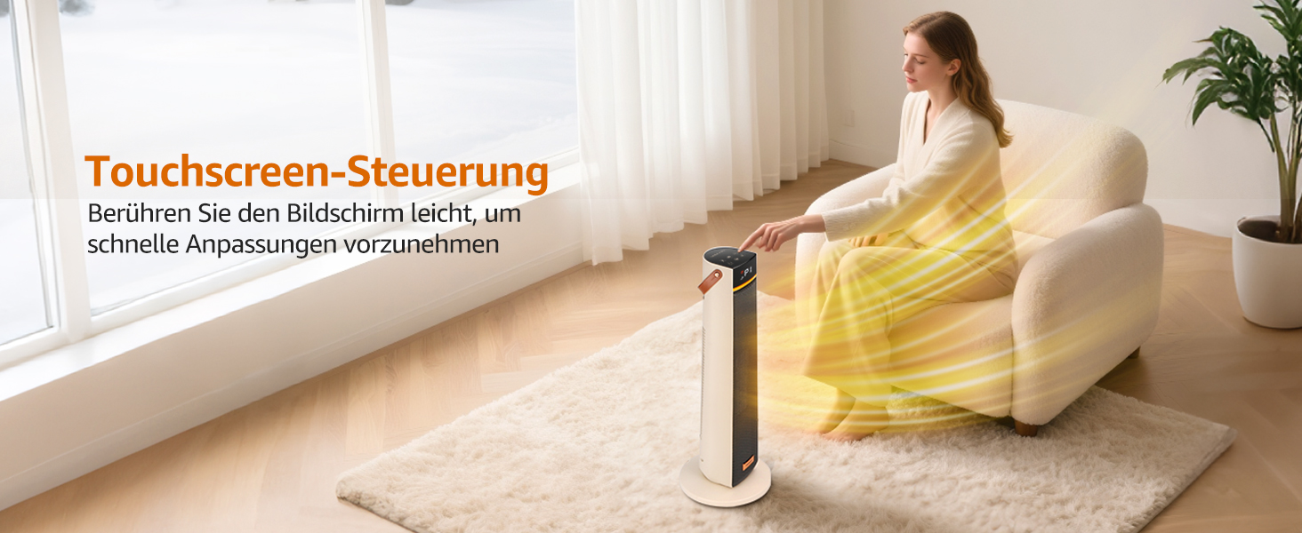 Електричний обігрівач Aigostar 2000W з пультом керування, ECO-режим, PTC кераміка, таймер 24год, тихий, осциляція 75°, 4 режими, захист від перекидання та перегріву, білий