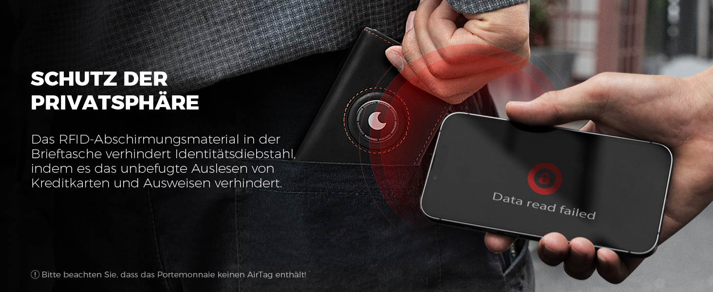 Портмоне DODENSHA® MagSnap для чоловіків з RFID захистом, відділенням для AirTag, картхолдером та відділенням для монет. Чорно-помаранчевий колір.