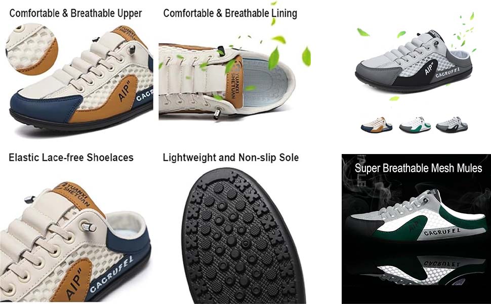 Чоловічі літні кросівки-мюлі Slip-on: дихаючі спортивні капці з сітки, темно-зелені, розмір 43
