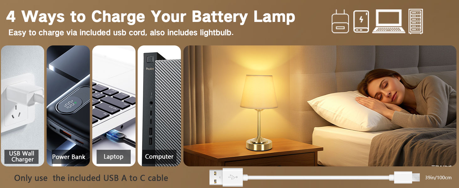 Акумуляторна LED настільна лампа OUTON з зарядкою та димером, 3 кольори світла, 4000mAh, до 60 год роботи, золота - 1 шт.