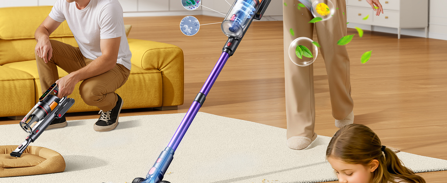 Бездротовий акумуляторний пилосос Fieety 600W з турбощіткою для тварин, 65 хвилин роботи, 8-шарова фільтрація та ароматерапією, для дому, авто та твердих поверхонь