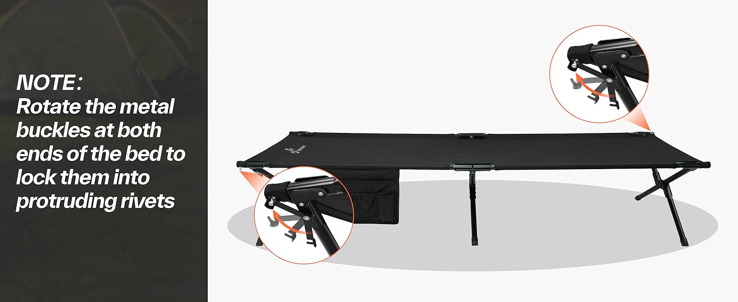 Розкладне ліжко Sportneer для кемпінгу та відпочинку на природі, 199x73 см, чорне