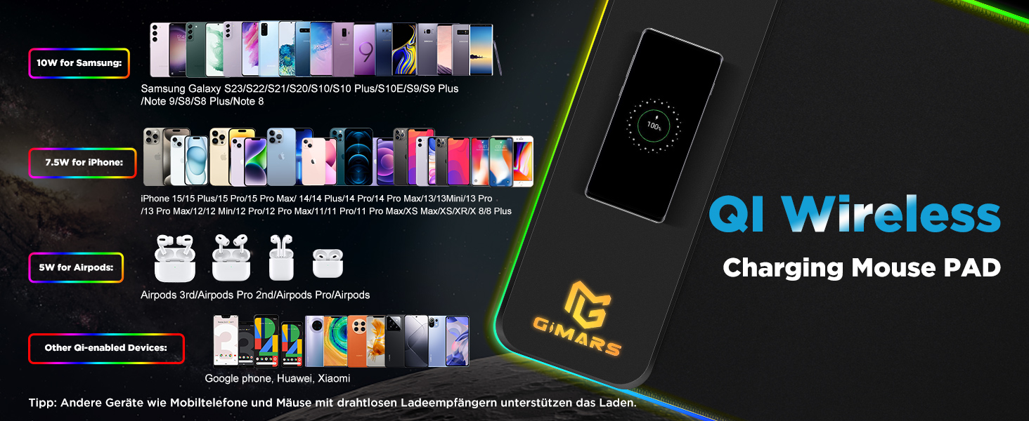 Килимок для миші ігровий Gimars RGB XXL, 800x300x5 мм, з підсвічуванням 12 LED, вологостійкий, з гумовою основою, чорний