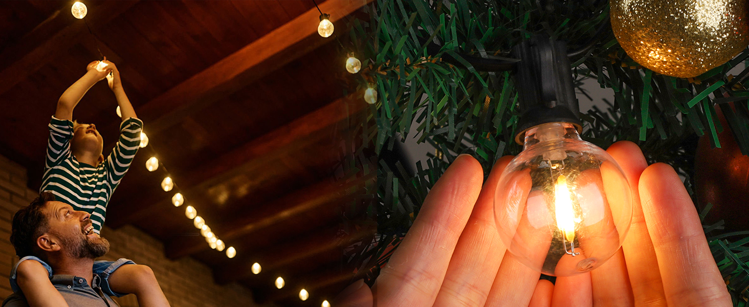 LED гірлянда GLUROO для вулиці, 7.6м, 12+1 лампочки G40, тепле світло, вологостійка, для саду, вечірок, диммер