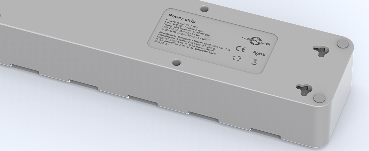 Мережевий фільтр KEPLUG з USB, 4000W, 16A, 6 розеток, білий