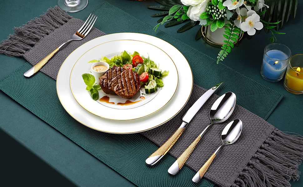 Набір столових приборів OGORI для 6 осіб (30 предметів), золотий, з дзеркальним поліруванням, нержавіюча сталь 18/10, для дому/вечірки/ресторану (подарункова коробка)