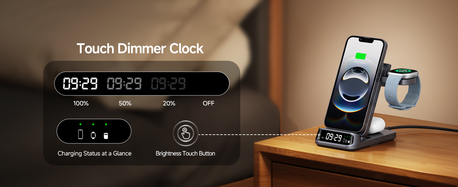 Бездротовий зарядний пристрій 3-в-1 для Fitbit, iPhone, Samsung, AirPods, SwanScout 708FB (без адаптера)