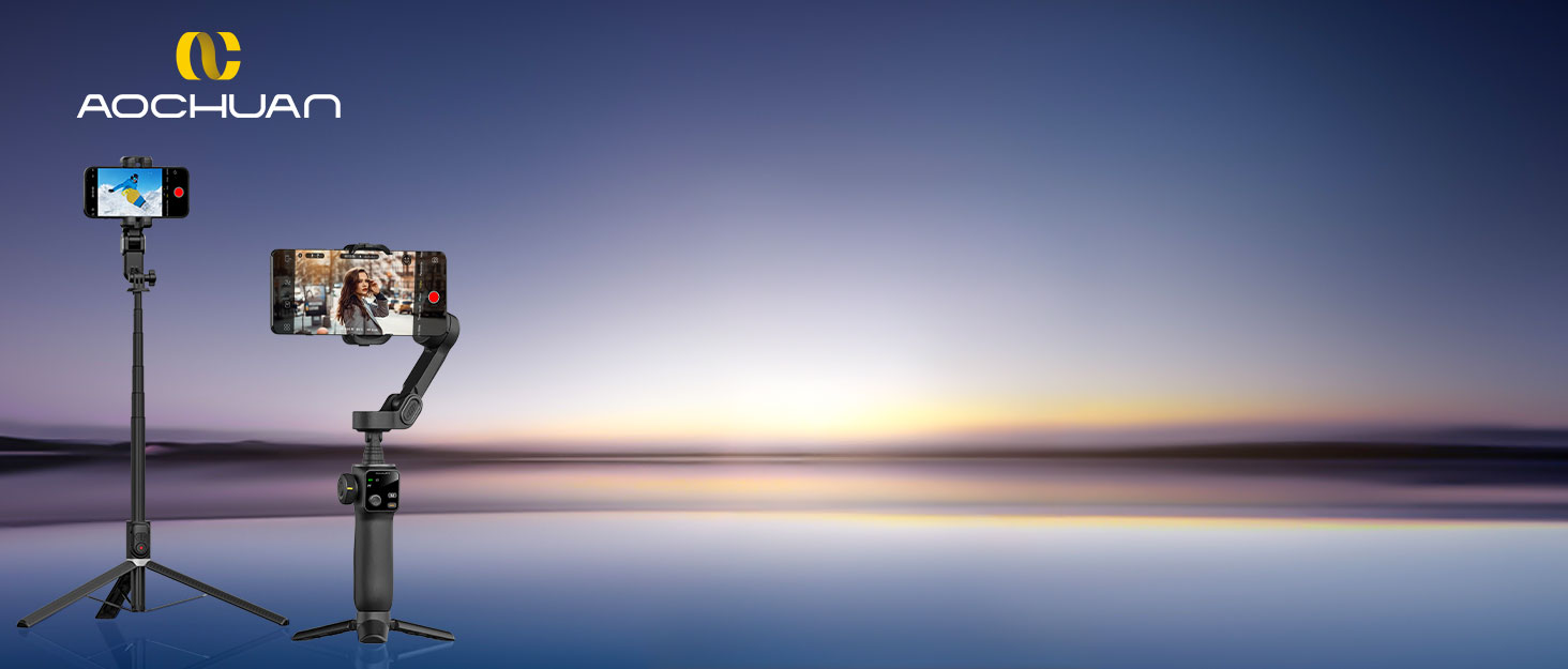 Стабілізатор для смартфона AOCHUAN 3-осьовий з функцією розпізнавання обличчя, вбудованим світлом та 1/4 дюйма різьбою. Підходить для iPhone 16/15 Pro, Android, TikTok-влогів. Чорний.