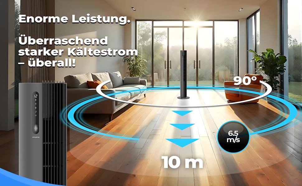 Турбовентилятор 110 см з пультом керування, тихий вентилятор-вежа, 30W, 12 швидкостей, таймер 12h, іонізація, охолоджувач повітря PURE Plasma, білий (сірий)