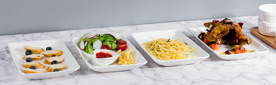 Набір сервіровочних тарілок UIBFCWN, 8 шт., 25,4 x 15,2 см, білий керамічний прямокутник для десертів, суші, салатів