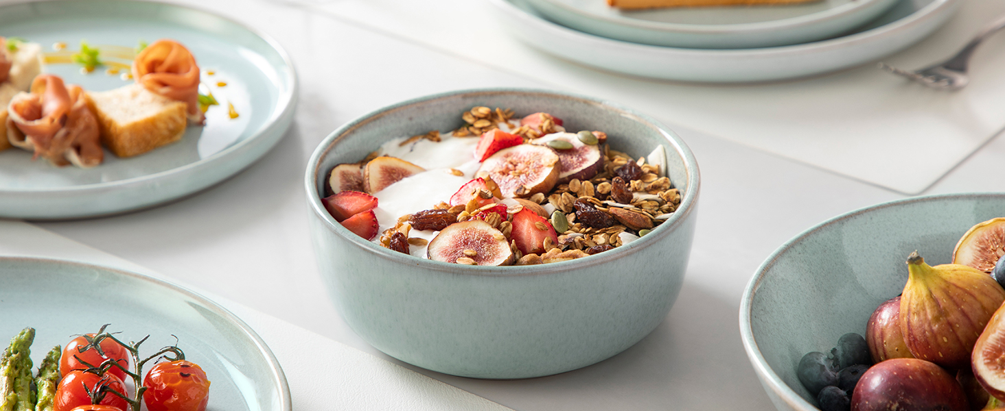 Набір мисок vancasso ANYA (48 шт.) з кераміки, 16.1 см, 840 мл, для мюслі, стійкі до подряпин, підходить для мікрохвильової печі та посудомийної машини (м'ятний колір)