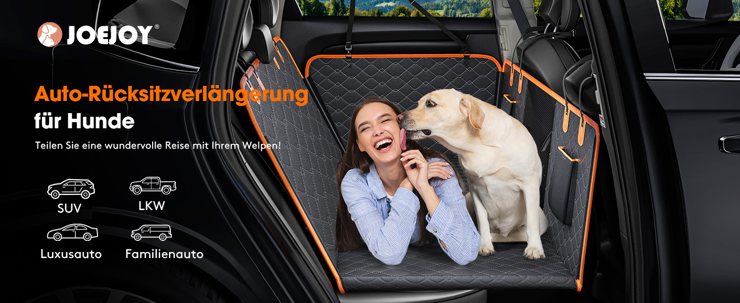 Joejoy Car Seat Cover for Dogs - Waterproof & Scratch-Resistant Back Seat Cover with Hard Bottom & Safety Belt - Black