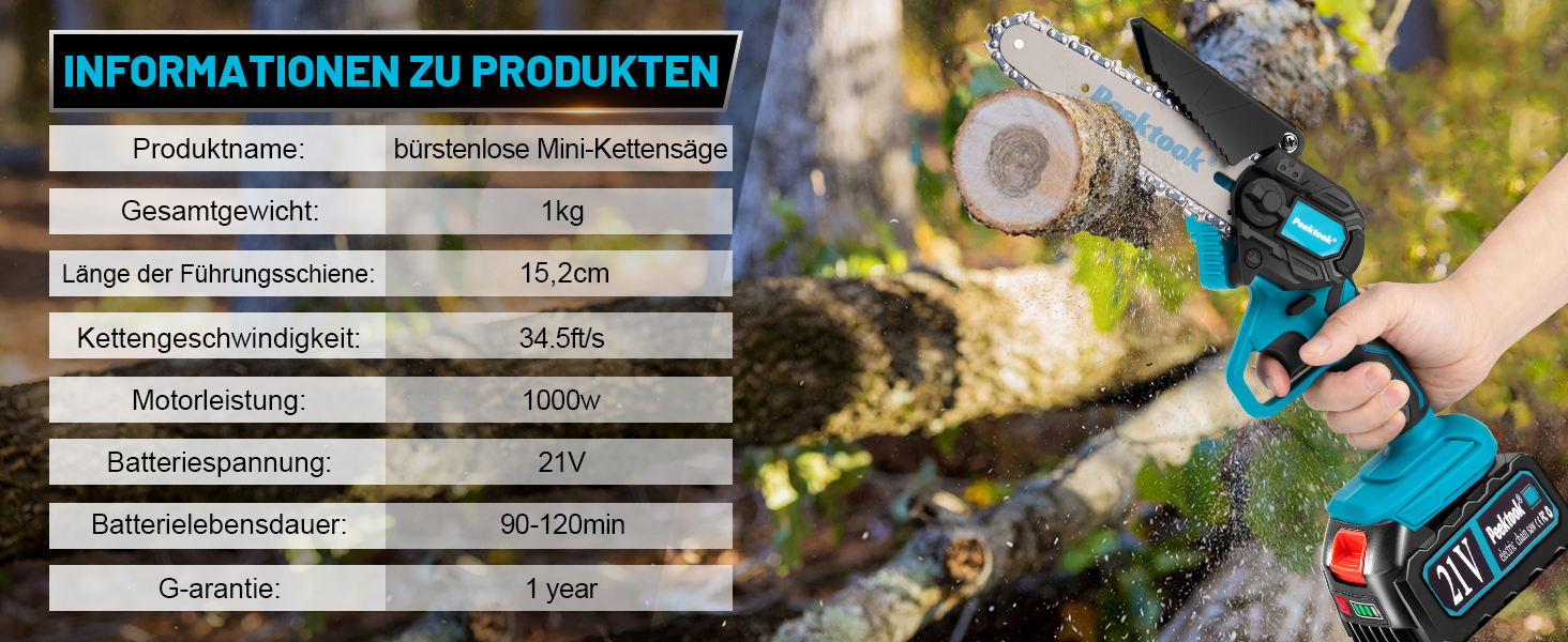 Акумуляторна міні-пила для саду: 6-дюймова пила з двигуном 1000W та акумуляторами 4000mAh, 2 ланцюги, захист від випадкового ввімкнення