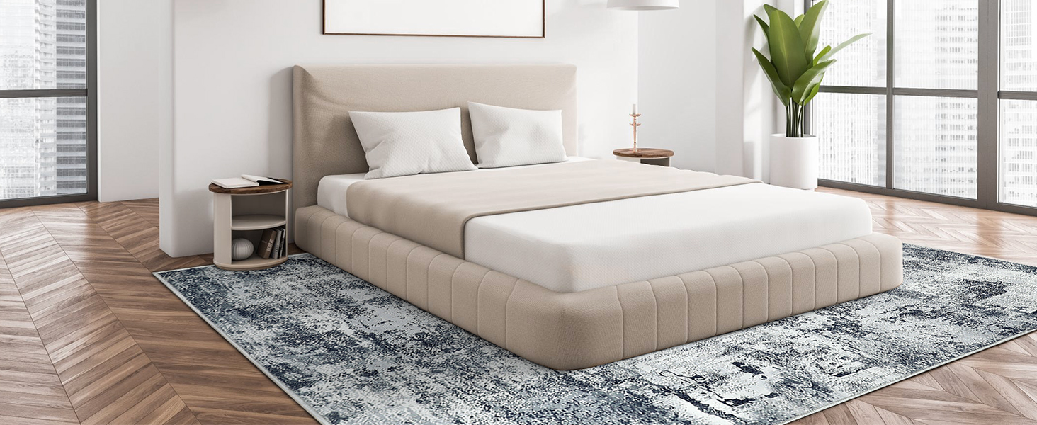 Килим для вітальні та спальні 160x230 см, сірий, короткий ворс, абстрактний, вінтажний дизайн, легко миється, не слизький