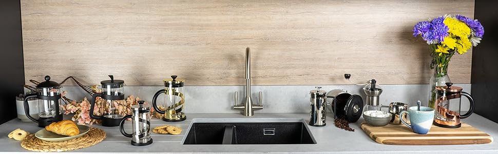 Кавоварка French Press Café Olé Classico, 800 мл, 6 чашок, нержавіюча сталь, золоте покриття, CM-08G