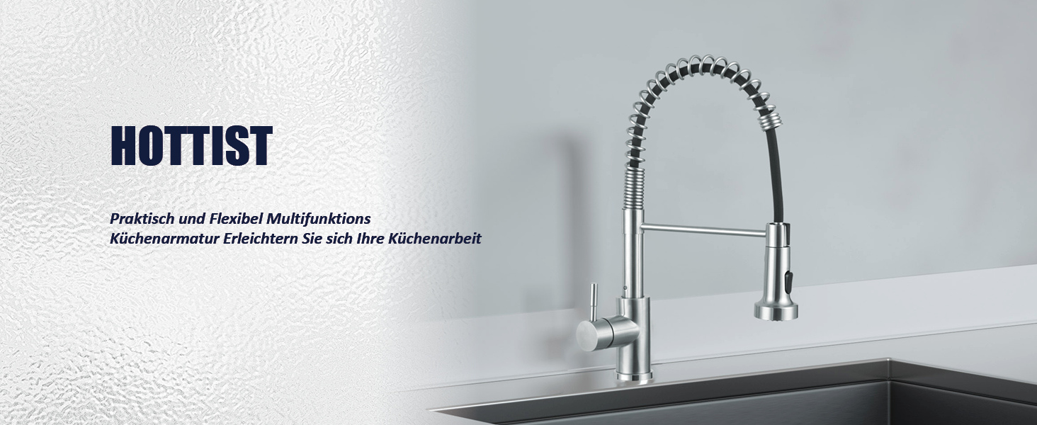 Чорний кухонний змішувач з висувною лійкою, високий поворотний вигин, 2 режими розпилення, нержавіюча сталь, шорстка поверхня