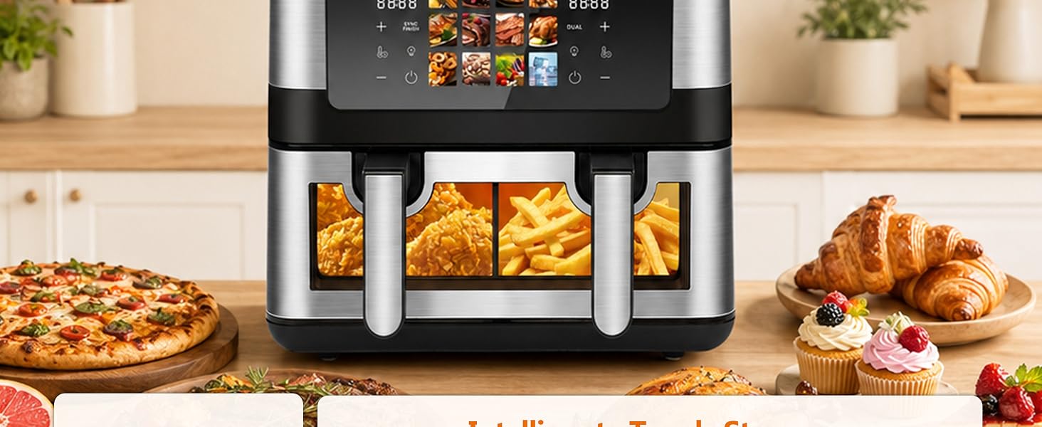Аерофритюрниця Air Fryer 9L 2000W з двома камерами та холодними ручками, чорна (модель 905a)