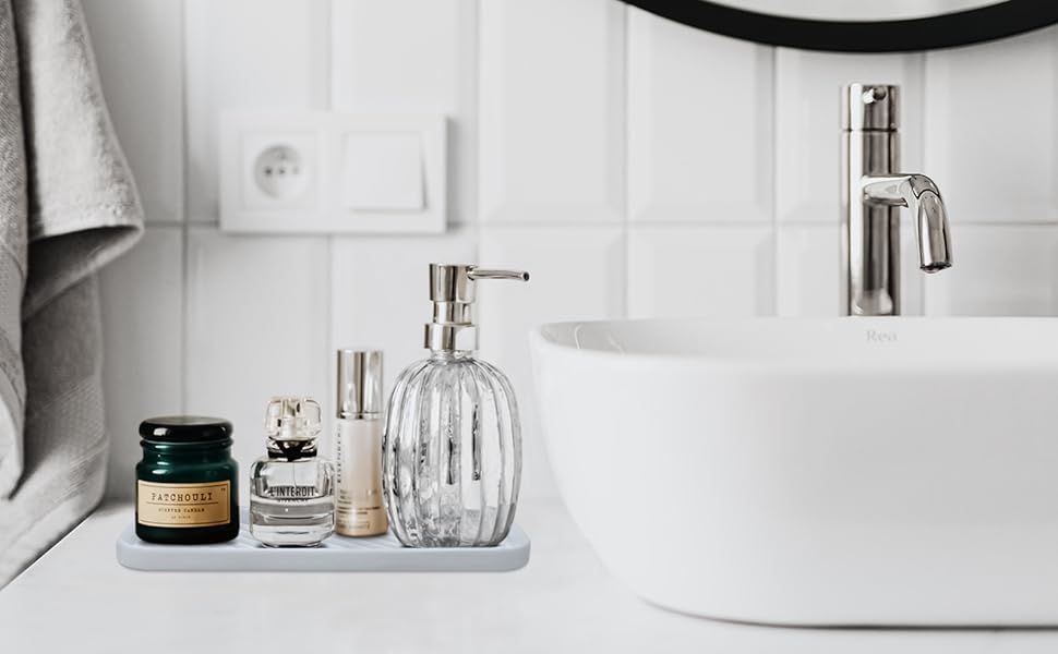 Тримач для мила з силікону для раковини, органайзер для кухні, ванної, туалетного столика, столу, зберігання губки, мила, щітки, макіяжу, пляшки, довговічний, 2 шт (23.5 x 9.5 x 1.4 см, Білий)