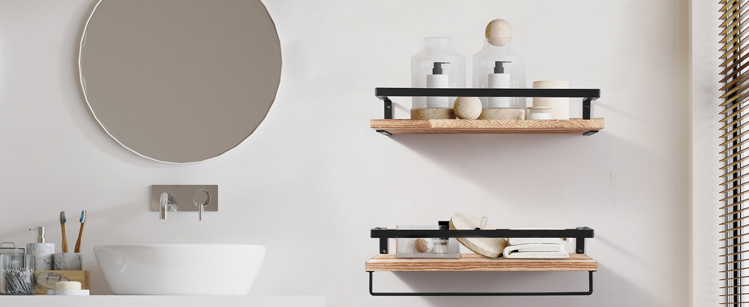 Настінна полиця AGM Wandregal 2 шт. з тримачем для рушників, світло-коричнева, для ванної, кухні, вітальні, офісу, спальні