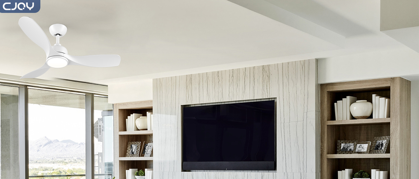 Стеляний вентилятор CJOY з підсвічуванням, 107 см, з пультом керування, DC, безшумний, з функцією зміни напрямку обертання, пам'ять 3CCT, регульована яскравість, 6 швидкостей, таймер для спальні (132 см, біле дерево)