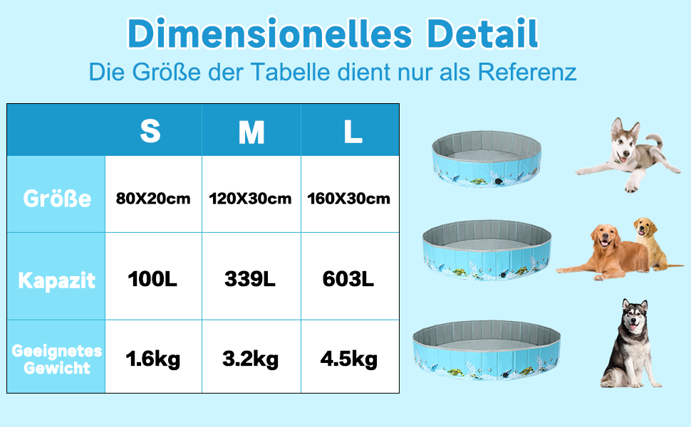 Надувний басейн для собак Demigreat, 80/120/160 см, складаний, портативний, екологічний PVC, для великих та маленьких собак