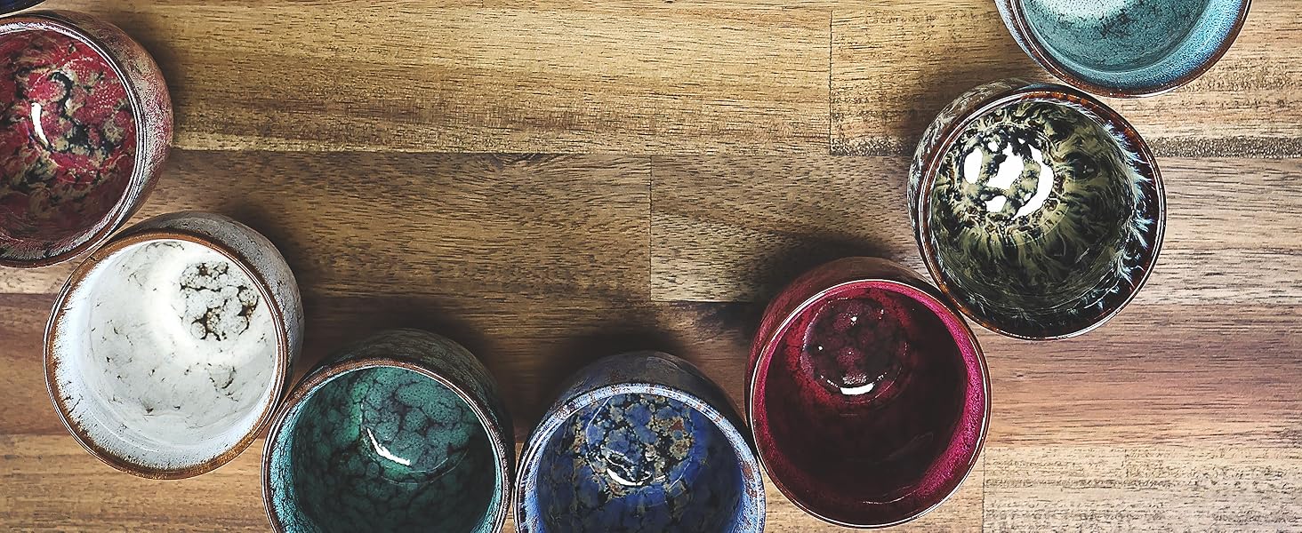 Керамічні чашки Ganzoo для кави та чаю, набір 2 шт, 200 мл, сучасний дизайн, без ручки, унікальні кольори