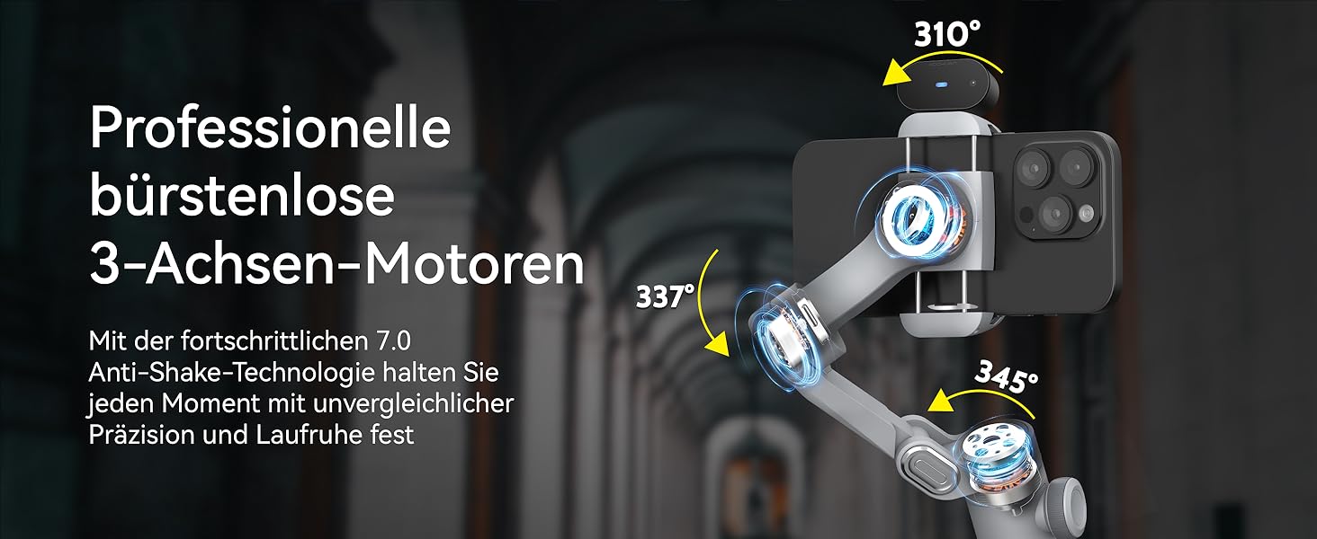 Стабілізатор для смартфона AOCHUAN 3-осьовий з RGB-підсвічуванням, для iPhone/Android, з функцією відстеження обличчя, сірий (Smart X Pro AI)