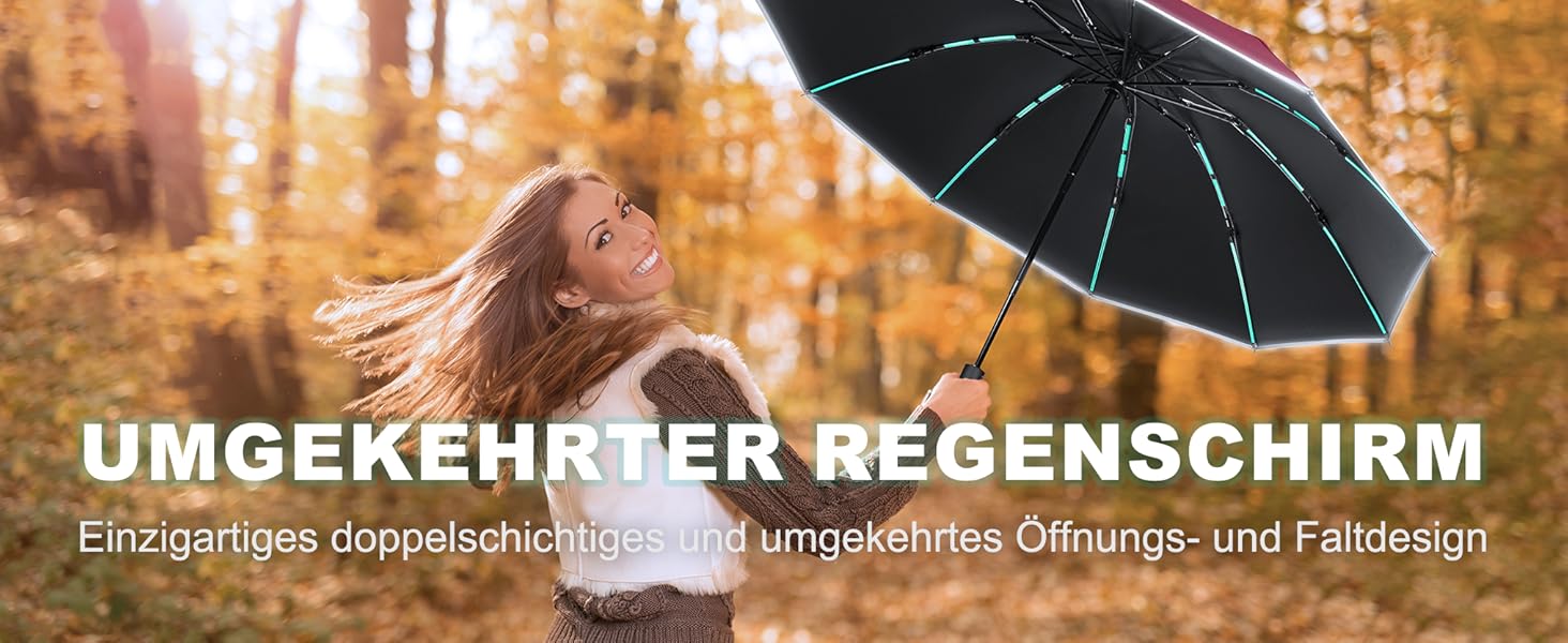 Складаний парасоль від Knirps з автоматичним відкриванням/закриванням, 10-ти реберний (3+2 посилені), з відбиваючими смугами, захист від сонця, для подорожей та авто