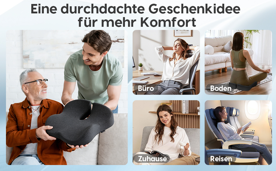 Ергономічна подушка для сидіння на стілець з Memory Foam: для офісу, дому, подорожей. 3D дизайн, дихаючий чохол, антиковзке покриття