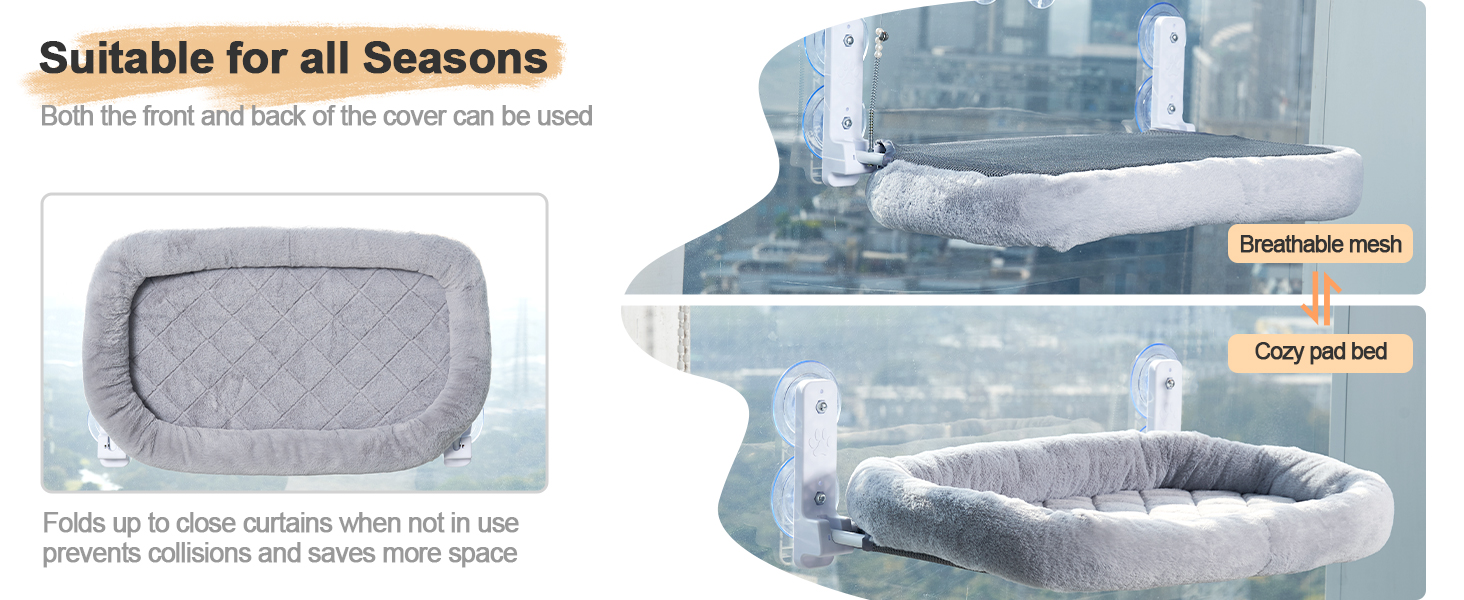 Кішка ліжко на стіл Odoland - 360° обертання та регулювання висоти, м'яка гамак для котів з 2 знімними чохлами, місце для сну для дому/офісу - підходить для цілорічного використання (сірий), для лежання на підвіконі