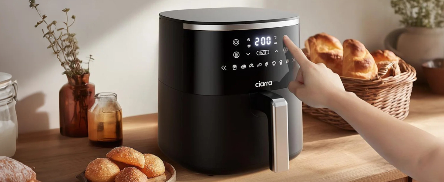 Фритюрниця без олії Ciarra CBAWAF1A AirFryer XL 5л, 1500W, 8 програм, 80-200°C, RapidAir, Touchscreen, Чорний