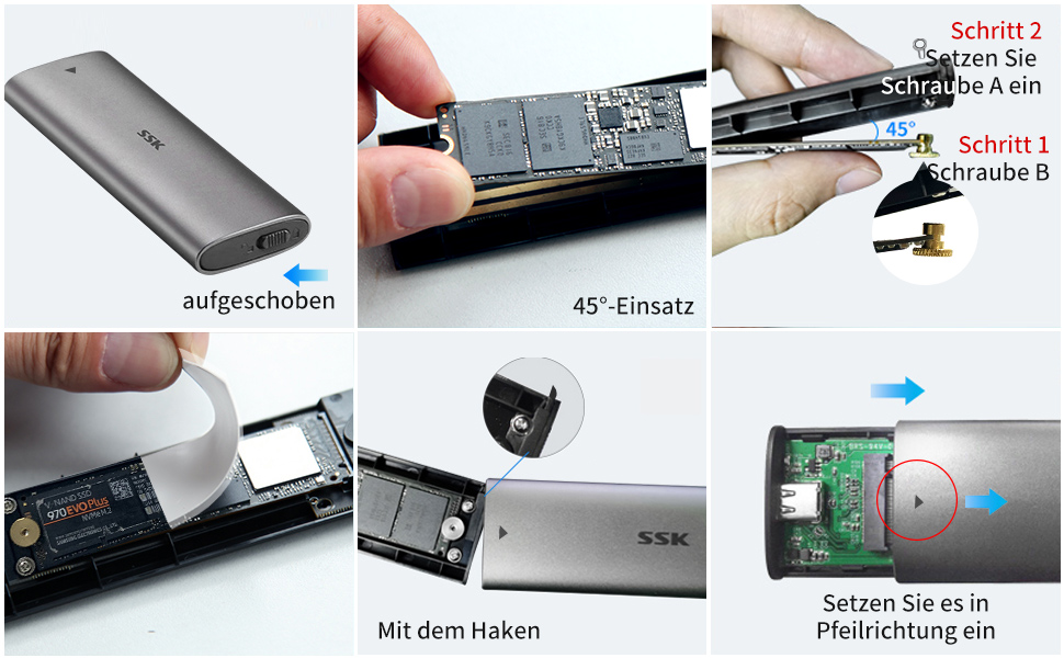 Зовнішній корпус для SSD SSK M.2 NVMe та SATA, адаптер USB 3.2 Gen 2 10Gbps, сірий