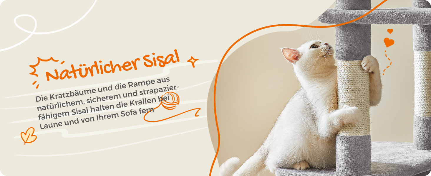 Feandrea XXL Когтеточка для котів, 206 см, з 13 когтеточками, 2 платформами, 2 печерами, гамаком, мішками з м'ячиками, багатоповерхова, сірий PCT190W01