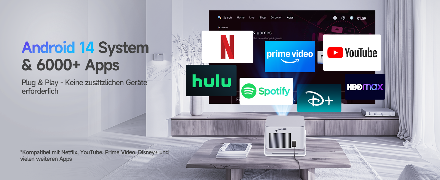 Проектор Alwtniet Mini Beamer 4K 8K з Android 14, WiFi 6, Bluetooth 5.4, Автофокус та Автокорекція, 180° поворот, для домашнього кінотеатру, HY350MAX