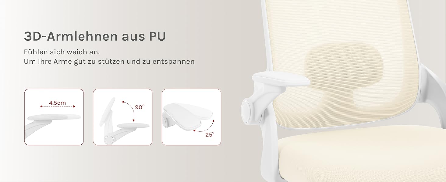 Офісний стіл WOLTU: ергономічне крісло з регульованою підголівником та підтримкою попереку, функцією гойдання, для офісу та дому, витримує до 150 кг, колір бежевий