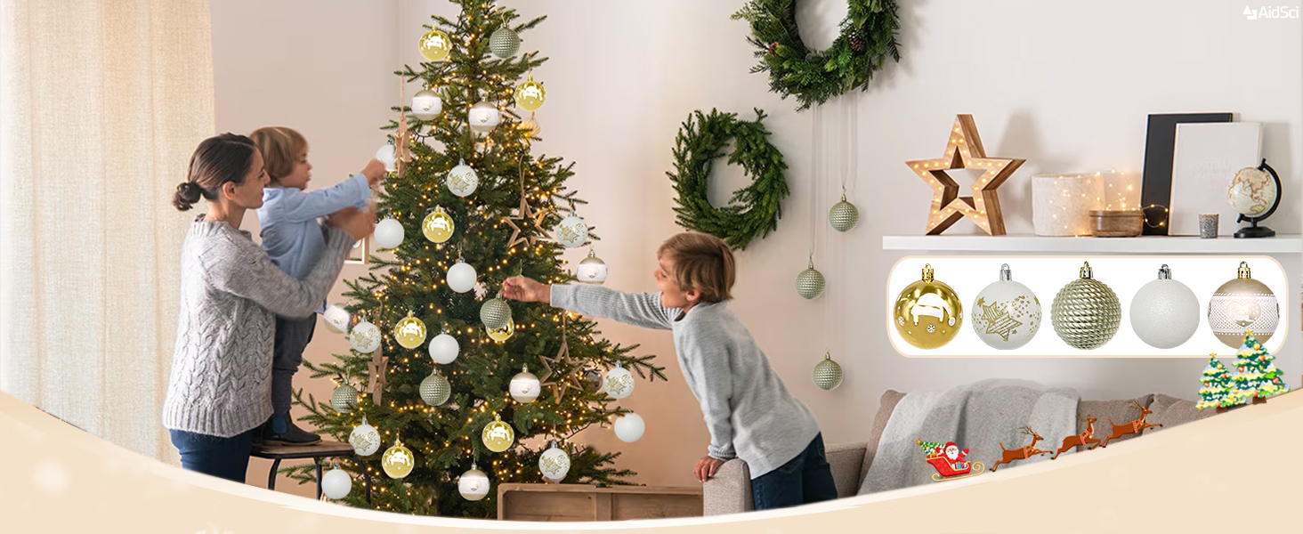 Набір 40 прикрас на ялинку, 6 см, червоно-білі, пластик, з підвісками, міцні, різні поверхні та візерунки, для внутрішнього та зовнішнього використання