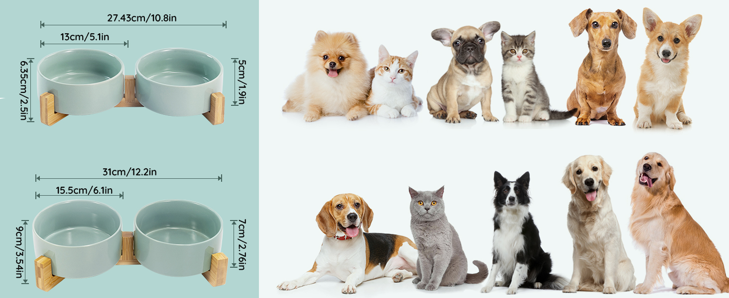 Набір мисок для котів та собак SPUNKYJUNKY з бамбукового підставки (400мл, Бежевий)