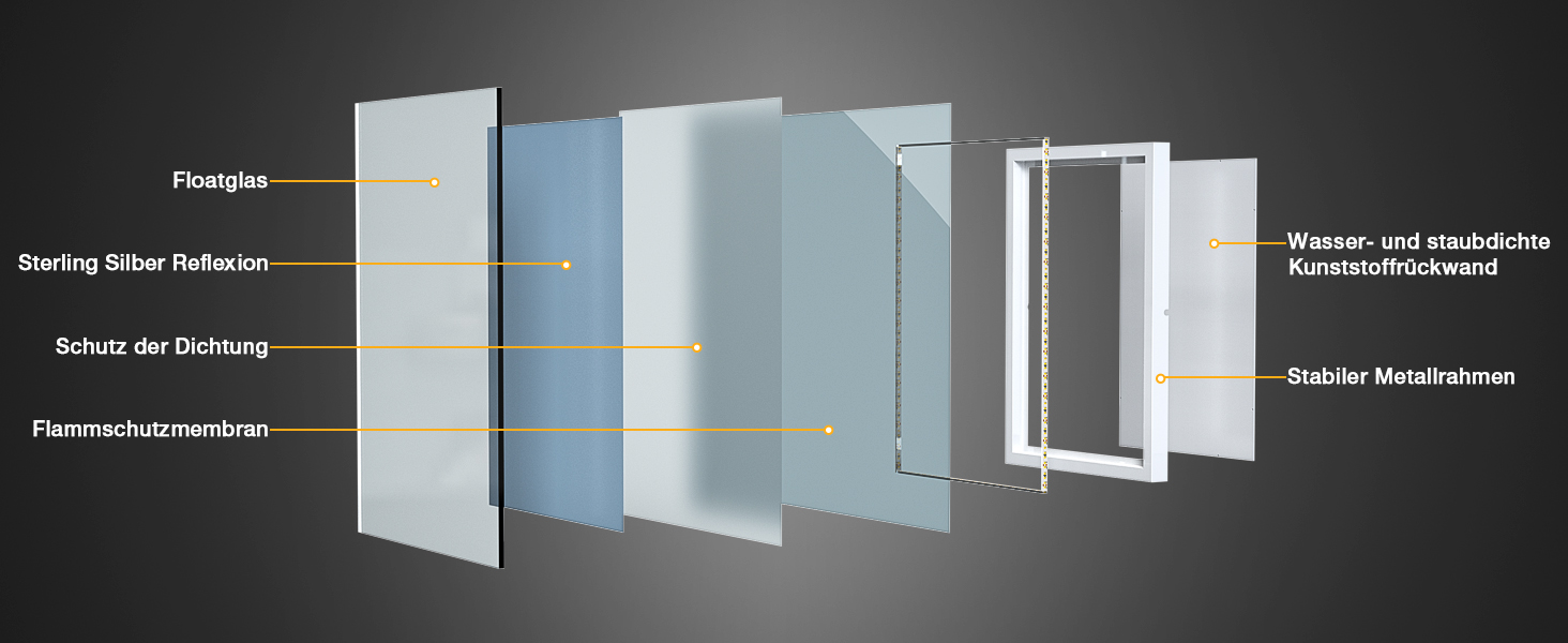 Дзеркало для ванної кімнати з підсвічуванням 50x70 см, LED, антизапар, 2 кольори світла (3000K/6500K), прямокутне, без рами