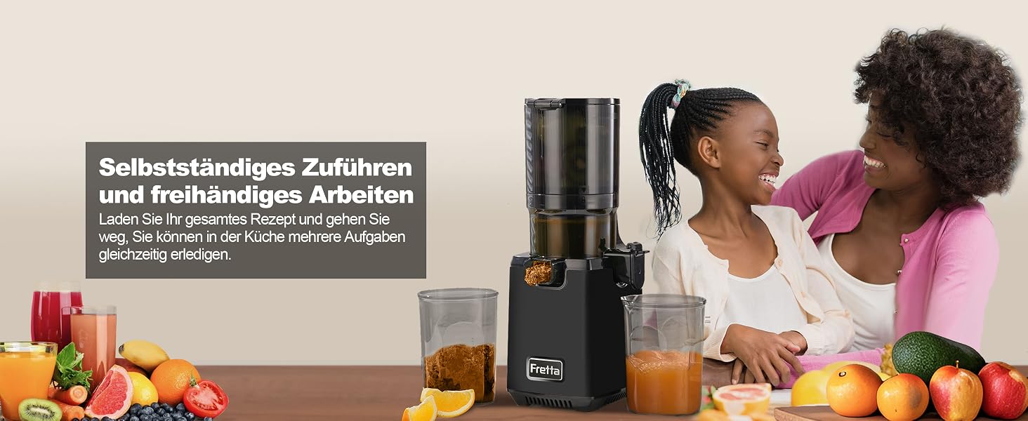 Шнекова соковижималка Fretta Slow Juicer для овочів та фруктів, матово-чорна