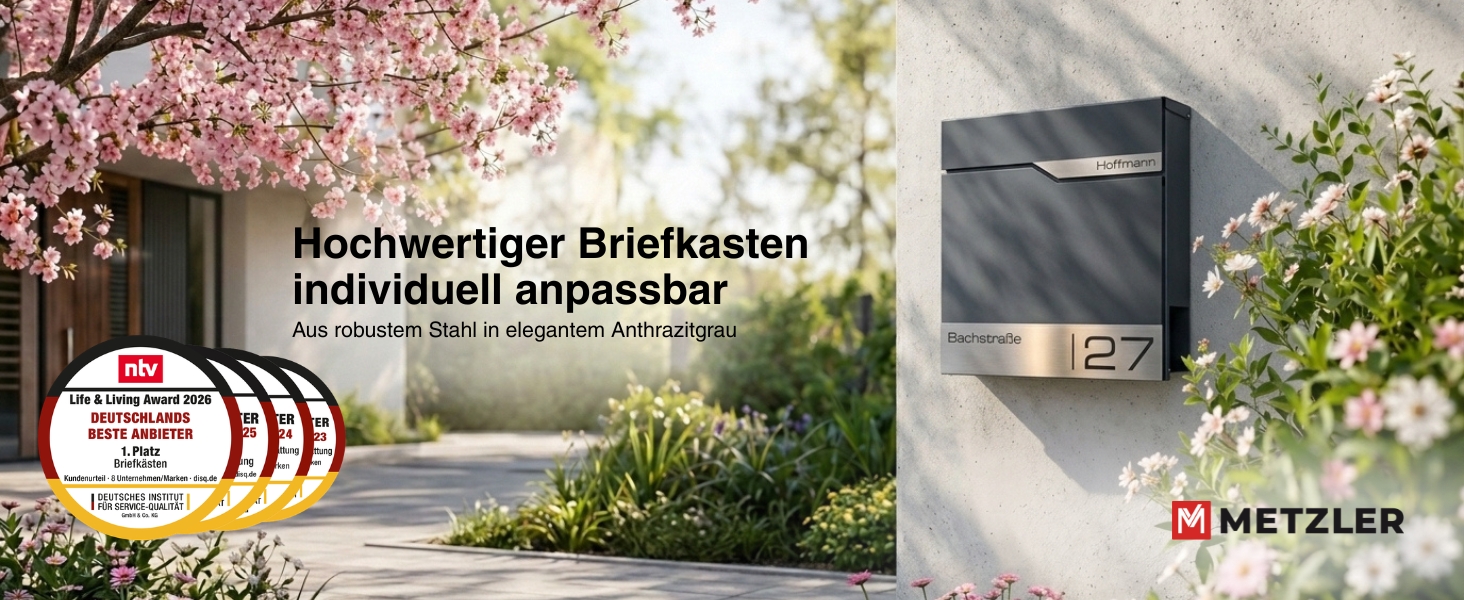 Поштовий ящик Metzler Anthrazit RAL 7016 з газетницею та табличкою з нержавіючої сталі V2A, антикорозійний, сучасний, 10 років гарантії на запчастини