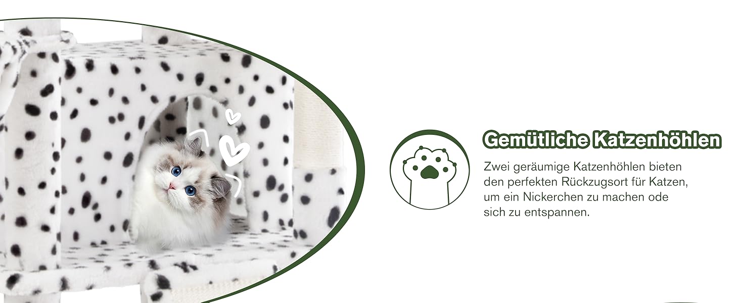 Котячий будиночок MUTICOR з когтеточкою, 206 см, багатоярусний, для великих котів, з лежаком-гамаком, широка база, колір: білий та чорний